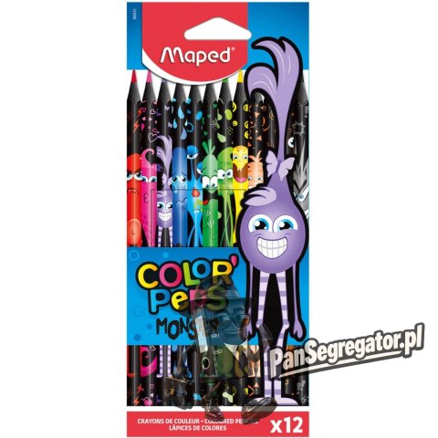 Kredki trójkątne MONSTER 12 kolorów w czarnej obudowie 862612 COLORPEPS MAPED