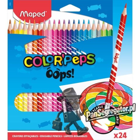 Kredki trójkątne ścieralne z gumką 24 kolory OOPS 832824 COLORPEPS MAPED