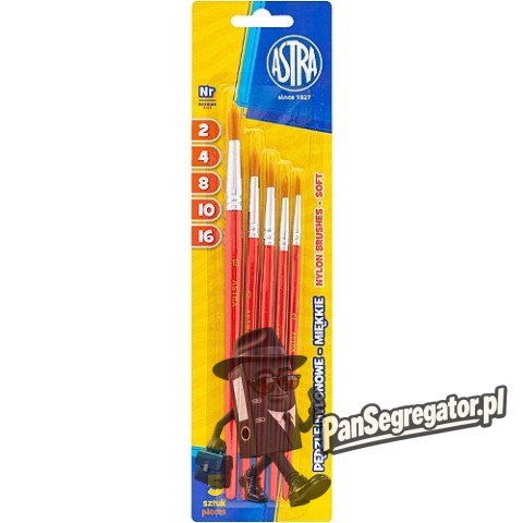 Pędzelki szkolne zestaw 5 sztuk rozmiar nr. 2,4,8,10,16 315023002 ASTRA