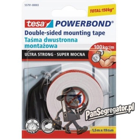 Taśma montażowa dwustronna 19mm x 1.5m Powerbond 55791-00003-01 TESA