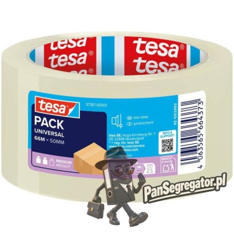 Taśma pakowa UNIVERSAL 66m x 50mm TRANSPARENTNA cicha 57187 TESA