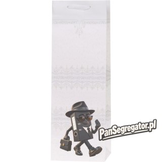 Torebka prezentowa 12x36x10cm na butelkę Lux Biała z brokatem BB ROZETTE