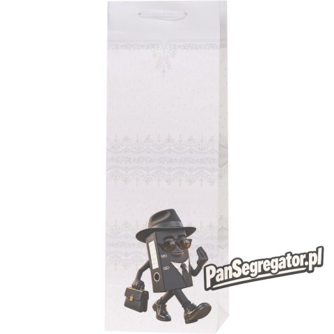 Torebka prezentowa 12x36x10cm na butelkę Lux Biała z brokatem BB ROZETTE