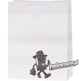Torebka prezentowa 18x23x10cm Lux brokat BIAŁA A5 ROZETTE