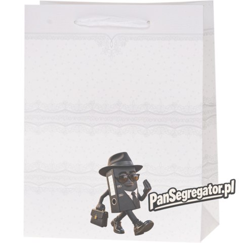 Torebka prezentowa 18x23x10cm Lux brokat BIAŁA A5 ROZETTE