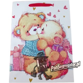 Torebka prezentowa 26x32x12cm A4 lux MISIE z brokatem ROZETTE