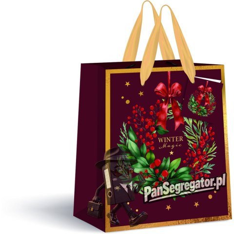 Torebka prezentowa średnia Burgundy Boże Narodzenie 190g 26,5x33x13cm INTERDRUK