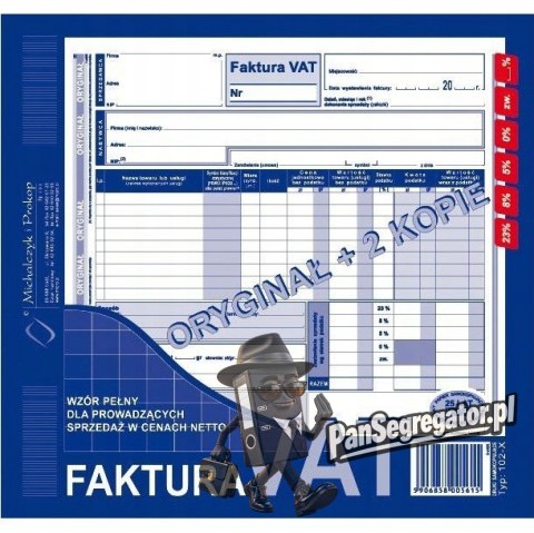 102-XE/N Faktura VAT 2/3 A4 (pełna oryginał +2kopie ) Michalczyk i Prokop