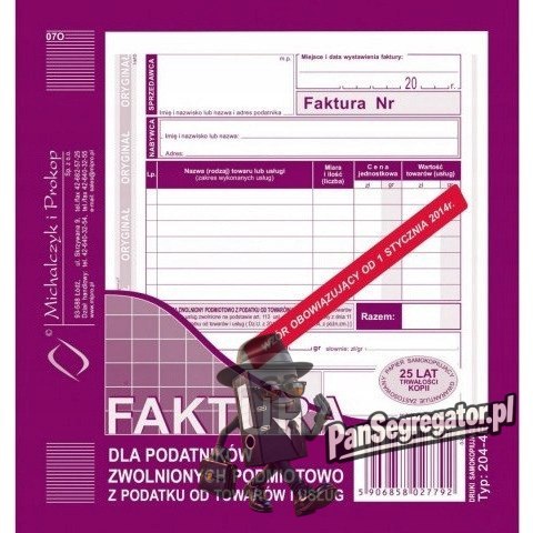 204-4E Faktura dla zw.podm.z pod.2/3 A5 Michalczyk i Prokop