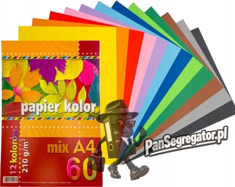 Papier A4 kolorowy mix 12 kol. 210g (60ark) KRESKA