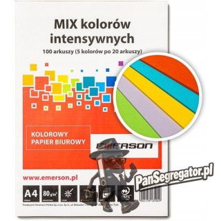 Papier ksero A4 80g mix intensywny 100ark Czerwony, Fuksja, Ciemny Niebieski, Ciemny Zielony, Żółty xem1001pwn EMERSON