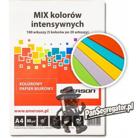 Papier ksero A4 80g mix intensywny 100ark Czerwony, Fuksja, Ciemny Niebieski, Ciemny Zielony, Żółty xem1001pwn EMERSON