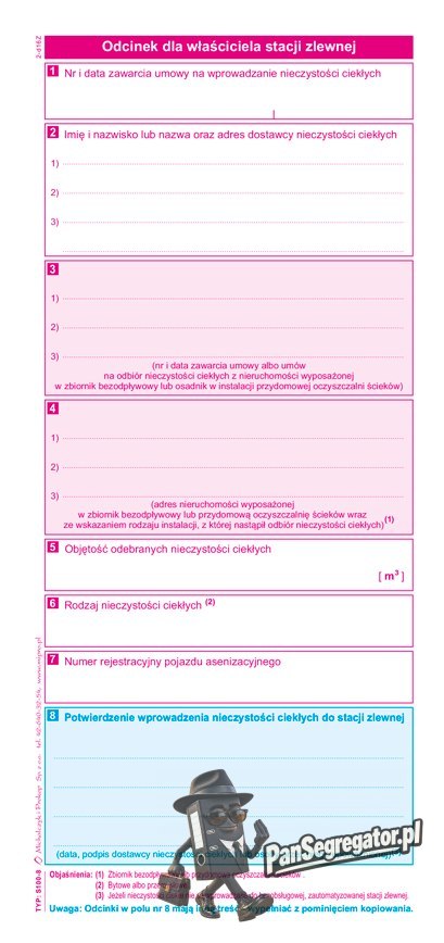 S-100-8 Potwierdzenie odbioru nieczystości ciekłych w zlewni MICHALCZYK I PROKOP