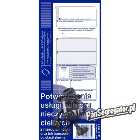 S-105-8 Potwierdzenie usługi odbioru nieczystości ciekłych oraz ich transportu do stacji zlewnej MICHALCZYK I PROKOP