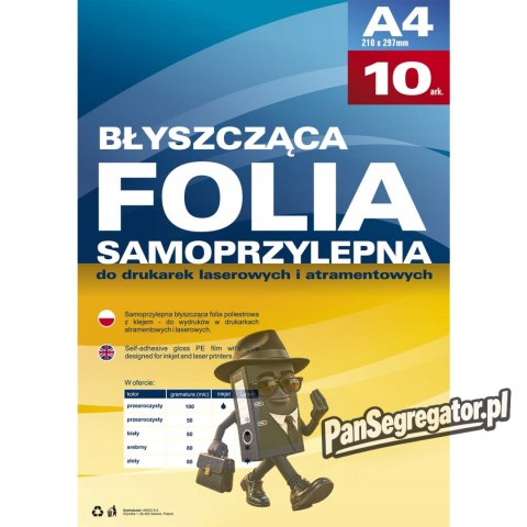 Folia samoprzylepna A4 biała do drukarek laserowych (10ark) 434011 ARGO