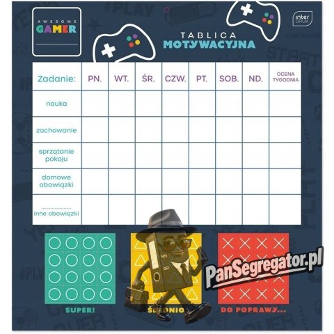 Tablica motywująca z naklejkami GAMER 320x340mm INTERDRUK