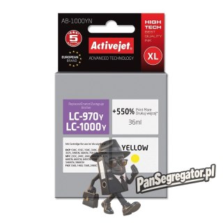 Activejet AB-1000YN Tusz (zamiennik Brother LC1000Y/970Y; Supreme; 35 ml; żółty). Drukuje więcej o 550%.