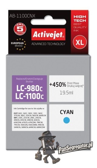 Activejet AB-1100CNX Tusz (zamiennik Brother LC1100C/980C; Supreme; 19,5 ml; niebieski). Drukuje więcej o 450%.