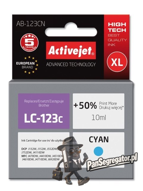 Activejet AB-123CN Tusz (zamiennik Brother LC123C/121C; Supreme; 10 ml; niebieski)