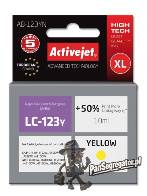 Activejet AB-123YN Tusz (zamiennik Brother LC123Y/121Y; Supreme; 10 ml; żółty)