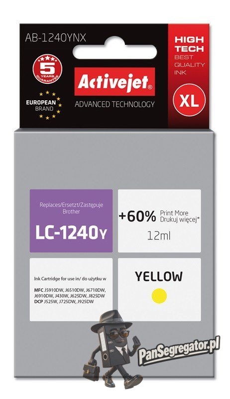 Activejet AB-1240YNX Tusz (zamiennik Brother LC1240Y/1220Y; Supreme; 12 ml; żółty)