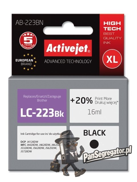 Activejet AB-223BN Tusz (zamiennik Brother LC223BK; Supreme; 16 ml; czarny)