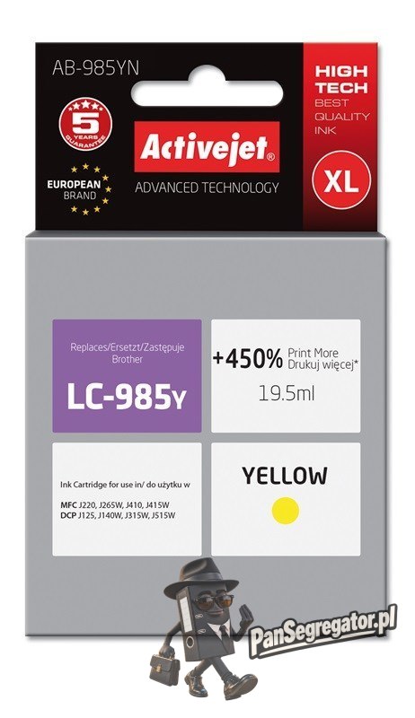 Activejet AB-985YN Tusz (zamiennik Brother LC985Y; Supreme; 19,5 ml; żółty)