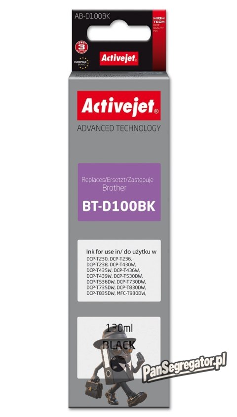 Activejet AB-D100Bk Buteleczka z tuszem z atramentem (zamiennik Brother BT-D100BK; Supreme; 130 ml; czarny)