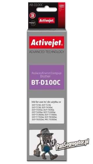 Activejet AB-D100C Buteleczka z tuszem z atramentem (zamiennik Brother BT-D100C; Supreme; 50 ml; niebieski)