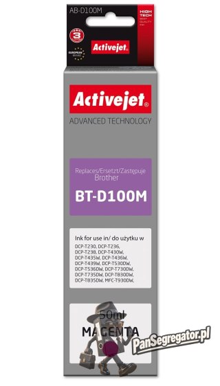 Activejet AB-D100M Buteleczka z tuszem z atramentem (zamiennik Brother BT-D100M; Supreme; 50 ml; czerwony)