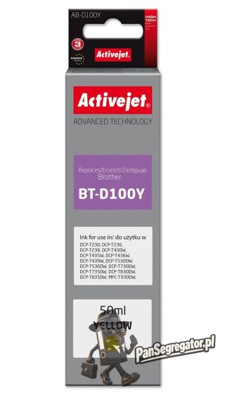 Activejet AB-D100Y Buteleczka z tuszem z atramentem (zamiennik Brother BT-D100Y; Supreme; 50 ml; żółty)