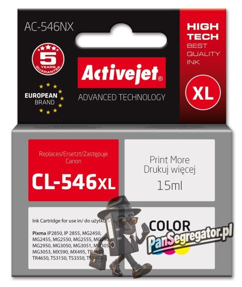 Activejet AC-546NX Tusz (zamiennik Canon CL-546XL; Supreme; 15 ml; kolor: czerwony, niebieski, żółty)
