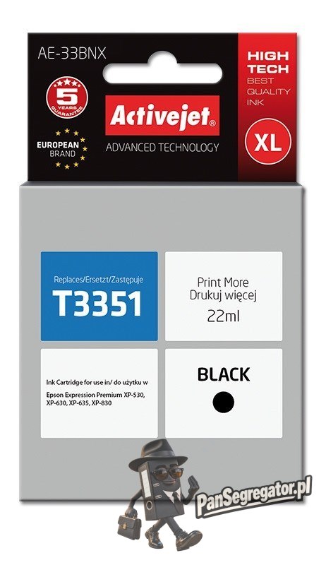 Activejet AE-33BNX Tusz (zamiennik Epson 33XL T3351; Supreme; 22 ml; czarny)