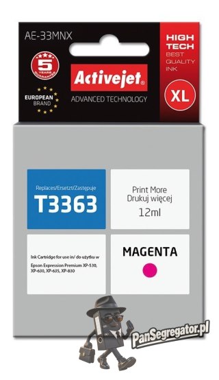 Activejet AE-33MNX Tusz (zamiennik Epson 33XL T3363; Supreme; 12 ml; czerwony)