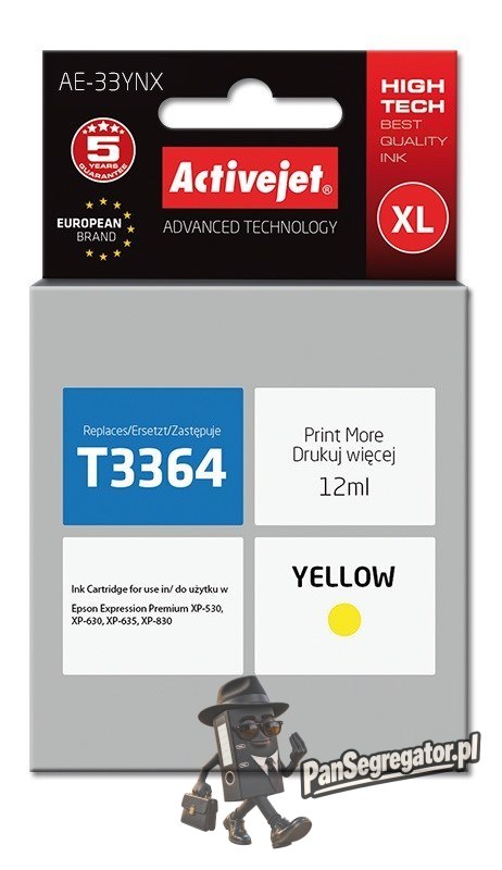 Activejet AE-33YNX Tusz (zamiennik Epson 33XL T3364; Supreme; 12 ml; żółty)