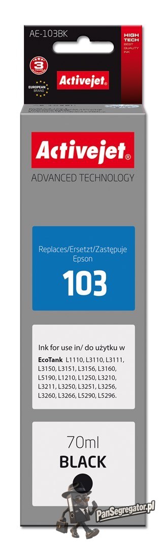 Activejet AE-103Bk Buteleczka z tuszem z atramentem (zamiennik Epson 103 C13T00S14A; Supreme; 70 ml; 4500, czarny).