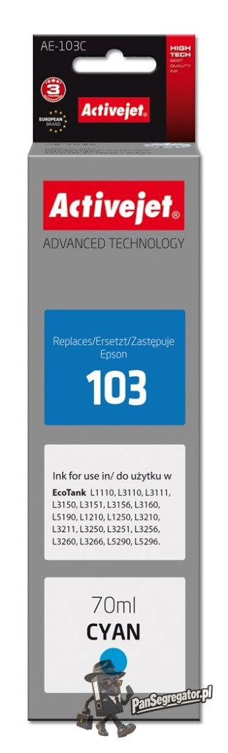 Activejet AE-103C Buteleczka z tuszem z atramentem (zamiennik Epson 103 C13T00S24A; Supreme; 70 ml; niebieski)