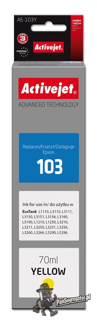Activejet AE-103Y Buteleczka z tuszem z atramentem (zamiennik Epson 103 C13T00S44A; Supreme; 70 ml; żółty)