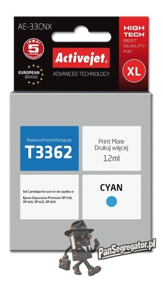 Activejet AE-33CNX Tusz (zamiennik Epson 33XL T3362; Supreme; 12 ml; niebieski)