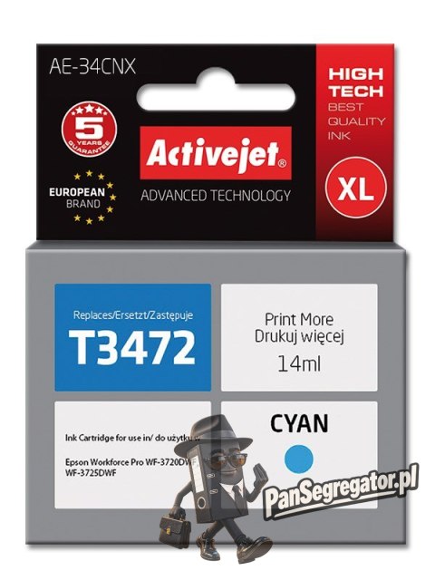 Activejet AE-34CNX Tusz (zamiennik Epson 34XL T3472; Supreme; 14 ml; niebieski)