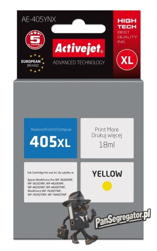 Activejet AE-405YNX Tusz (zamiennik Epson 405XL C13T05H44010; Supreme; 18ml; żółty)