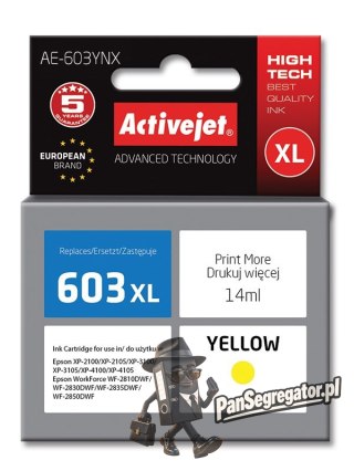 Activejet AE-603YNX Tusz (zamiennik Epson 603XL T03A44; Supreme; 14 ml; żółty)