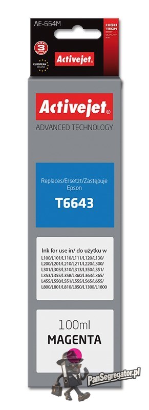 Activejet AE-664M Buteleczka z tuszem z atramentem (zamiennik Epson T6643; Supreme; 100 ml; czerwony)