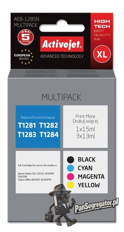 Activejet AEB-1285N Tusz (zamiennik Epson T1281, T1282, T1283, T1284; Supreme; 1 x 15 ml, 3 x 13 ml; czarny, czerwony, niebieski