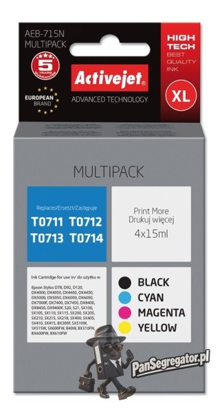 Activejet AEB-715N Tusz (zamiennik Epson T0715; Supreme; 4 x 15 ml; czarny, czerwony, niebieski, żółty)