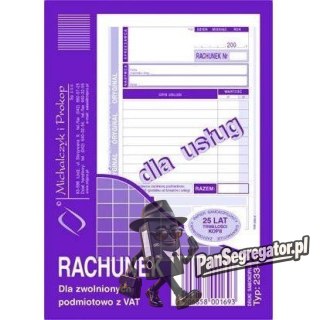 233-5 Rachunek A6 dla zwolnionych podmiotowo z VAT(usługa) Michalczyk i Prokop