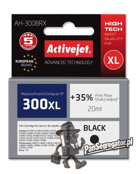Activejet AH-300BRX Tusz (zamiennik HP 300XL CC641EE; Premium; 20 ml; czarny)
