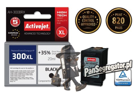 Activejet AH-300BRX Tusz (zamiennik HP 300XL CC641EE; Premium; 20 ml; czarny)