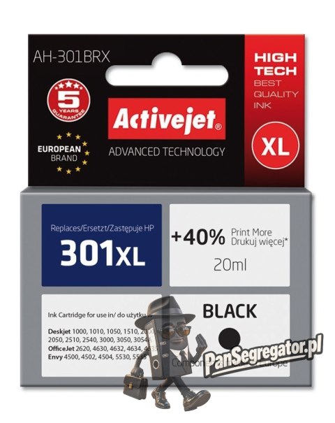 Activejet AH-301BRX Tusz (zamiennik HP 301XL CH563EE; Premium; 20 ml; czarny)