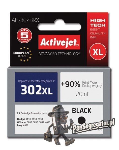 Activejet AH-302BRX Tusz (zamiennik HP 302XL F6U68AE; Premium; 20 ml; czarny)